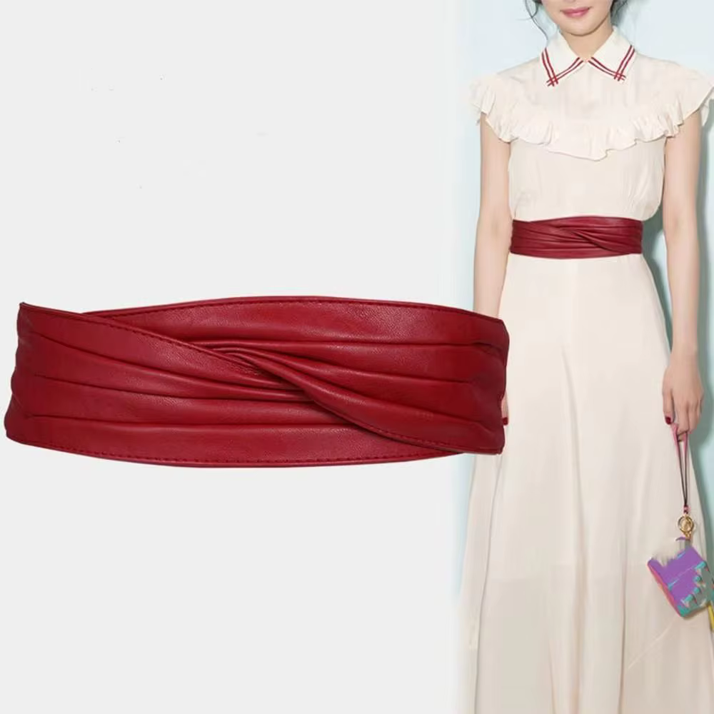 Ceinture large élastique élégante en cuir PU pour femme, sans boucle, ceinture de luxe pour robe, ce