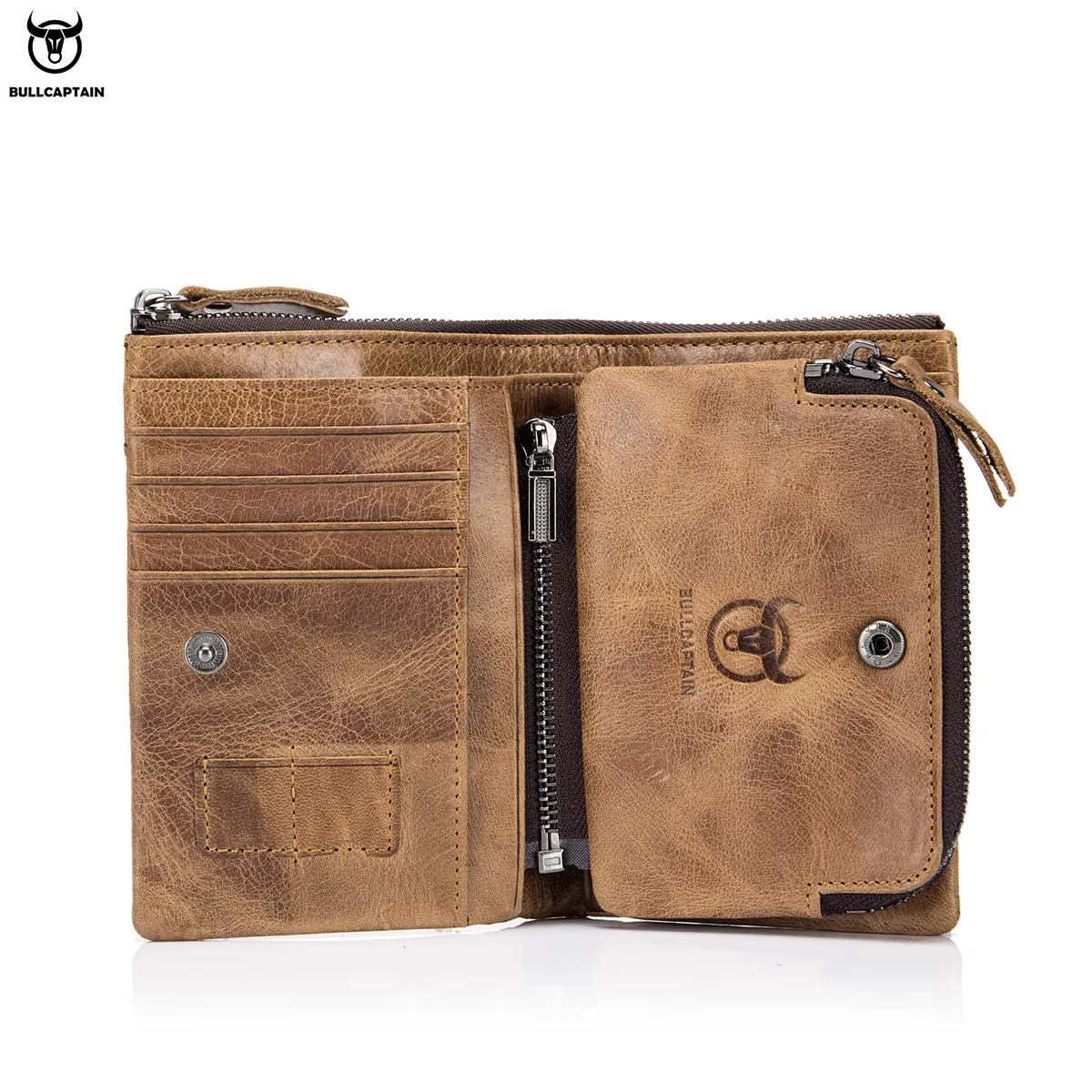 BULLCAPTAIN portefeuille en cuir véritable pour hommes sac à main court petit portefeuille rétro mar