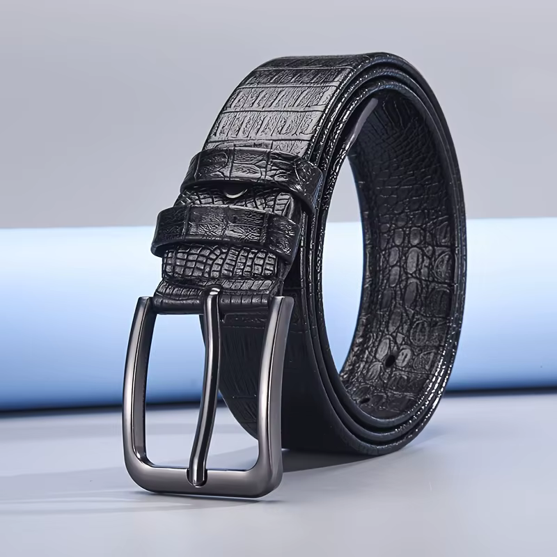 Ceinture pour homme, style décontracté, formel, sportif, motif crocodile gaufré, quincaillerie noire