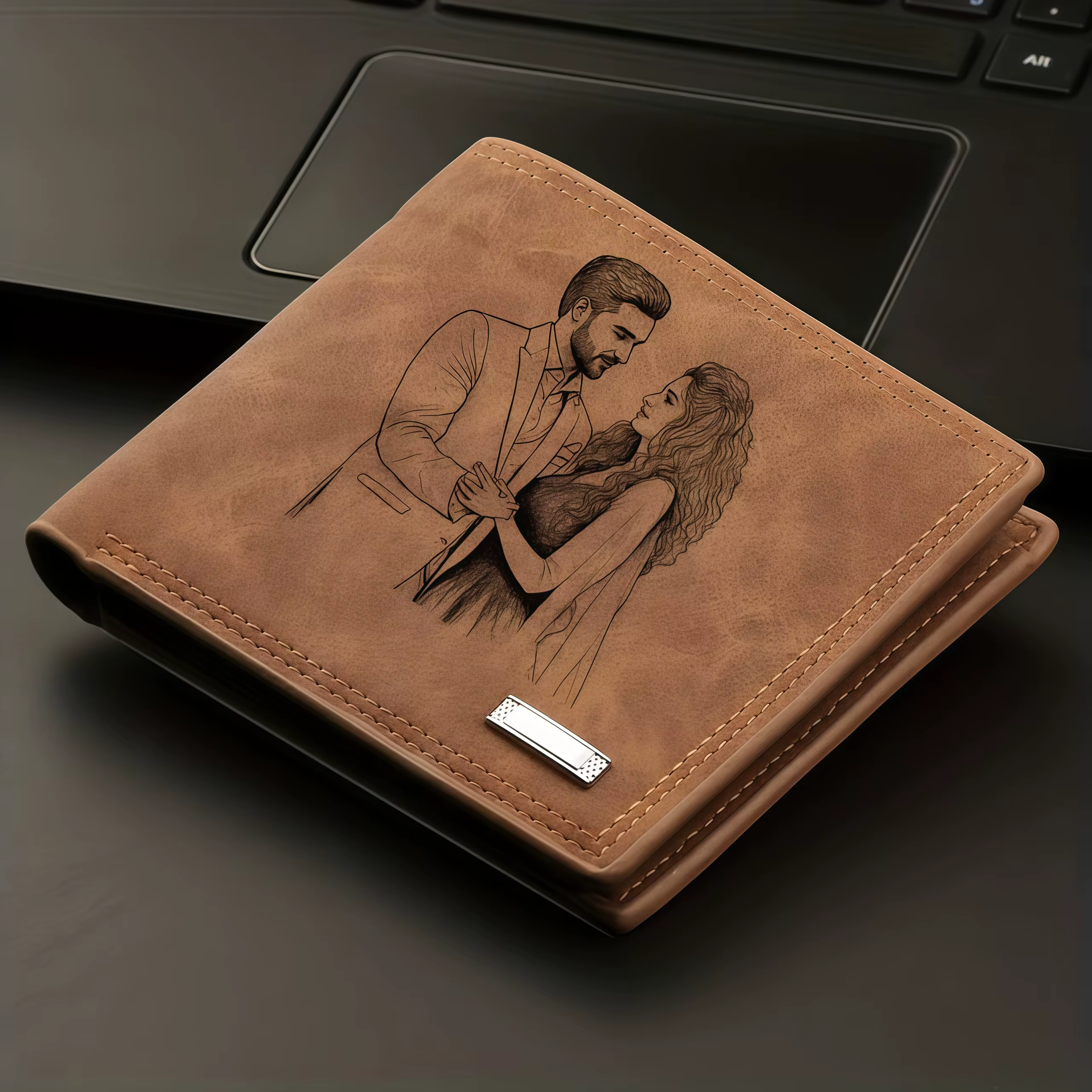 Portefeuille vintage personnalisé gravé avec photo pour homme