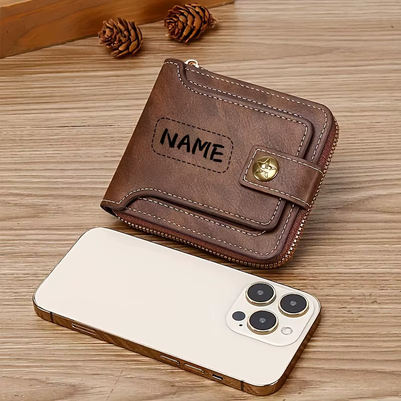 Portefeuille en PU pour homme avec nom personnalisé