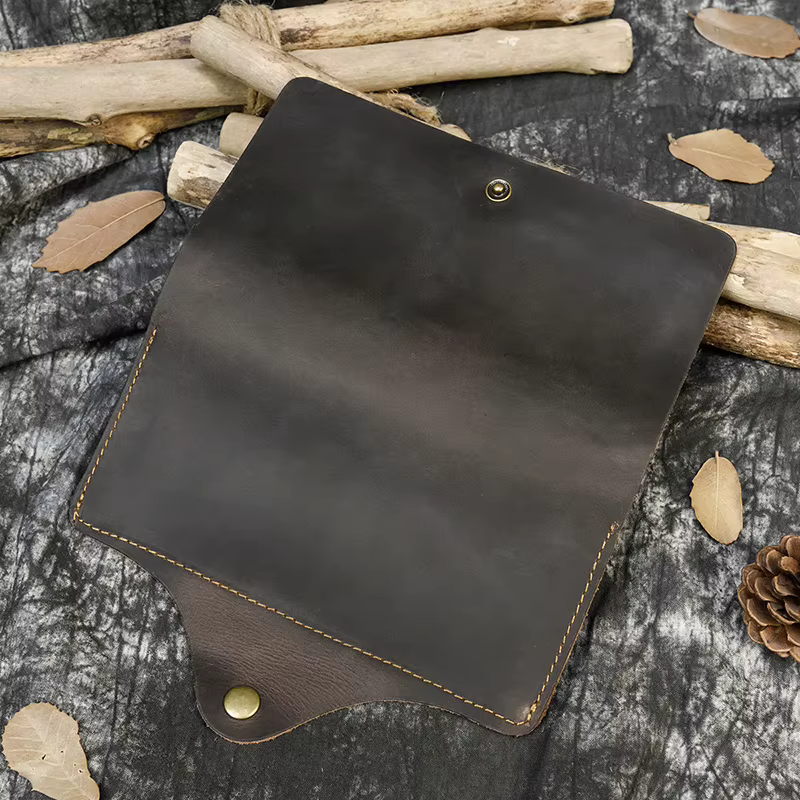 Portefeuille Long en Cuir de Cheval pour Homme, Pochette à Trois Volets, Marron, avec Poche pour Téléphone et Monnaie