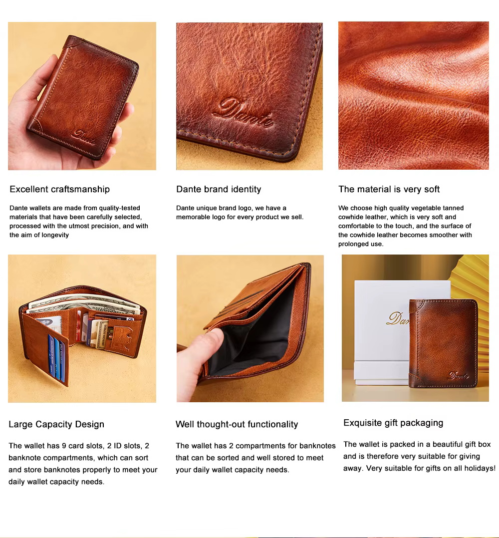Dante-Portefeuille classique en cuir véritable pour homme