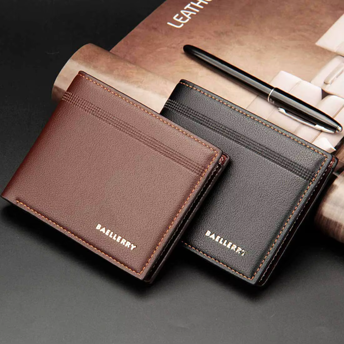 Nom personnalisé nouveaux hommes portefeuilles porte-carte de haute qualité homme sac à main en cuir PU