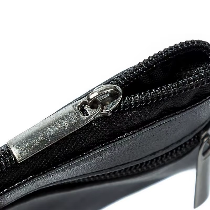 Porte-monnaie homme femme cuir noir fermeture éclair unique multi-fonction téléphone portable