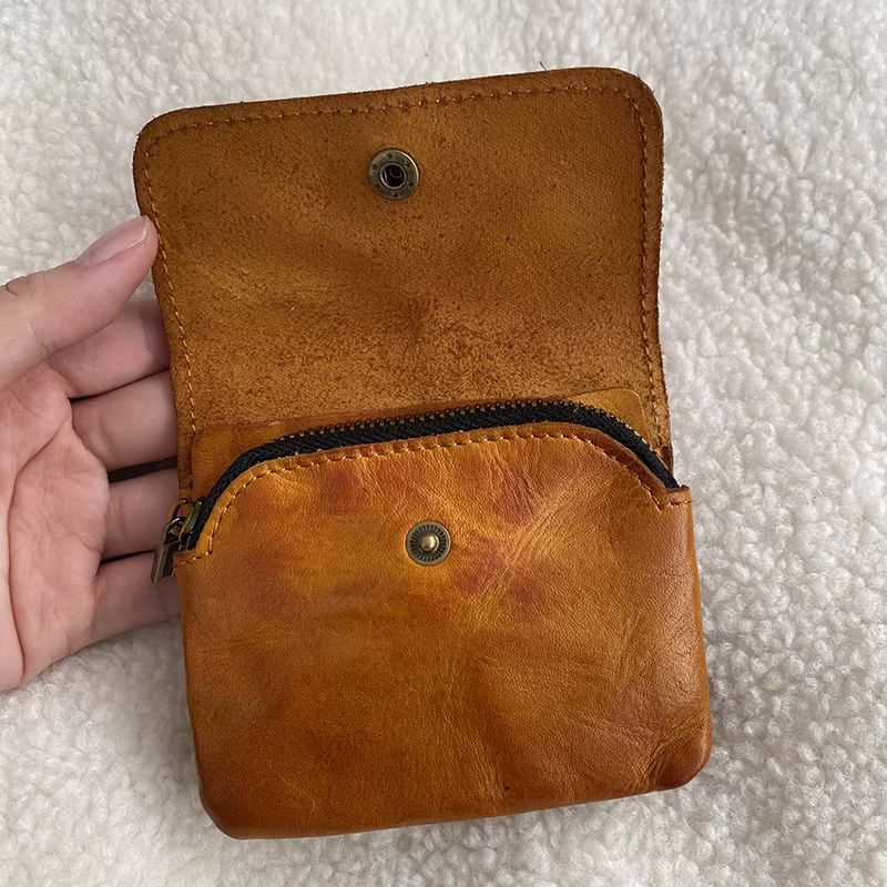 Porte-monnaie en cuir de style vintage pour hommes, portefeuille, pochette, porte-clés, fermeture éclair, petit sac souple, mini sac