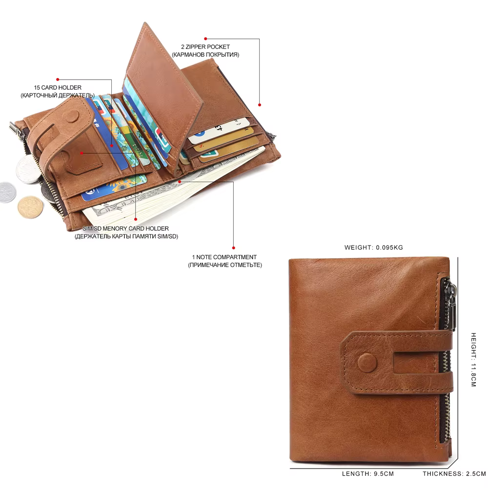 JOGUJOS Crazy Horse cuir hommes portefeuille