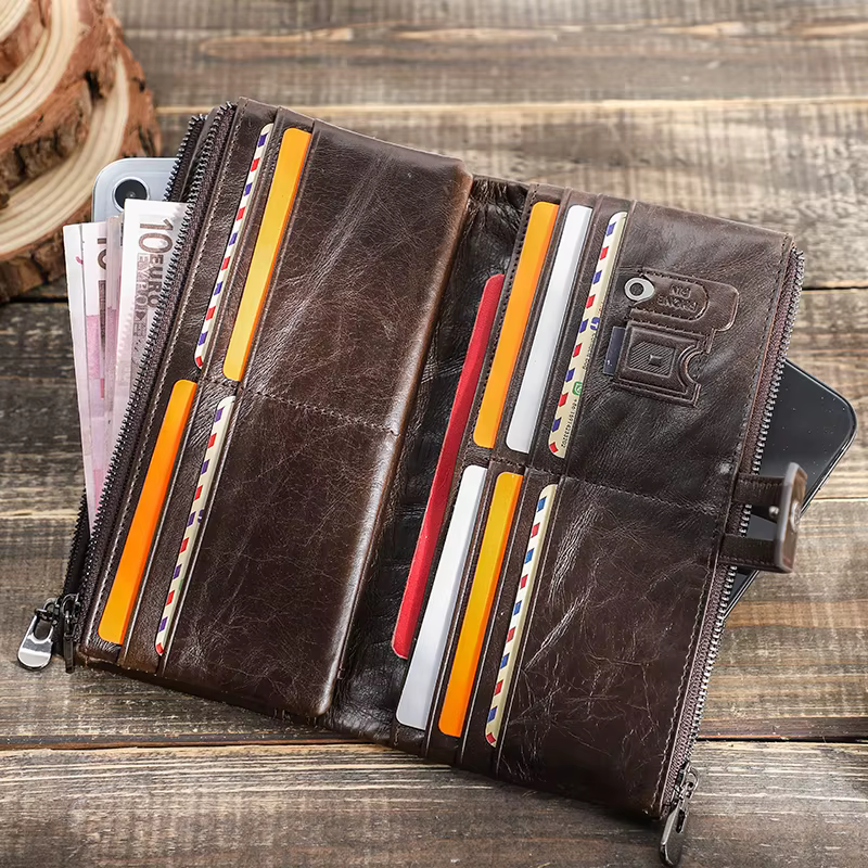 CONTACT'S Long portefeuille hommes en cuir véritable pochette portefeuilles Rfid sac d'argent avec poche pour téléphone qualité porte-carte mâle porte-monnaie