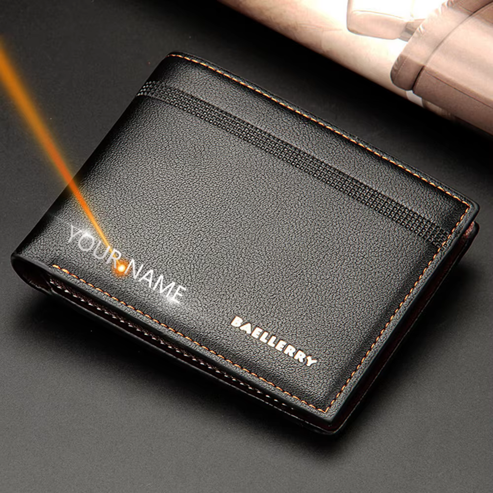 Nom personnalisé nouveaux hommes portefeuilles porte-carte de haute qualité homme sac à main en cuir PU