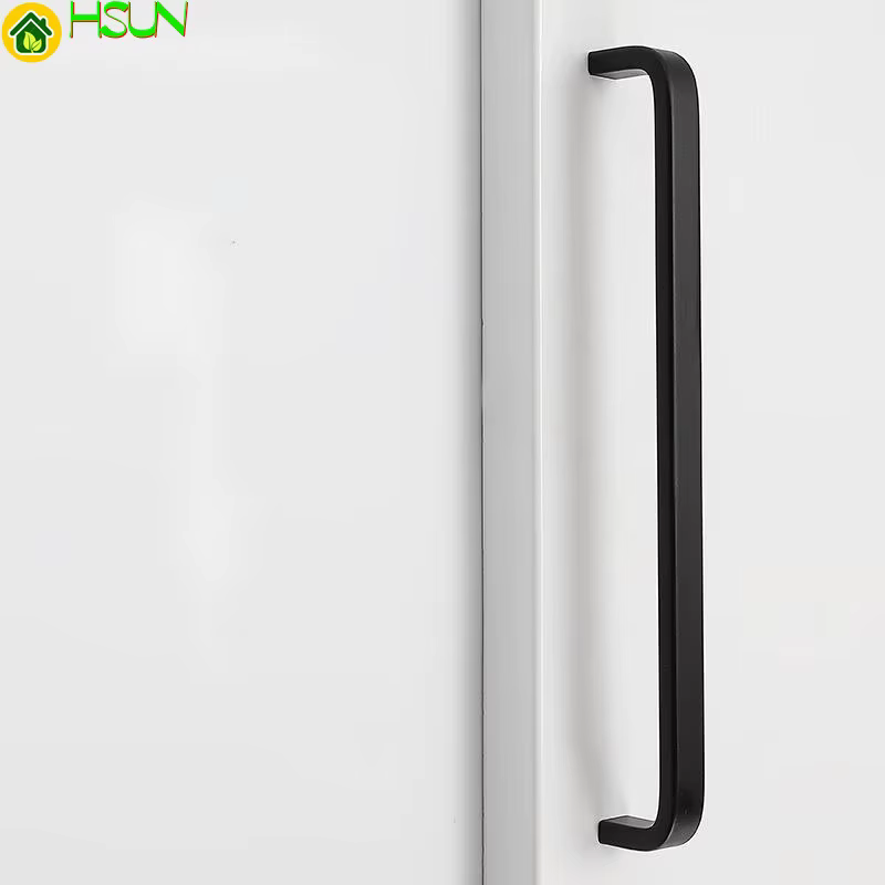 Poignée de porte de garde-robe noire simple et moderne en alliage d'aluminium pour tiroir et armoire