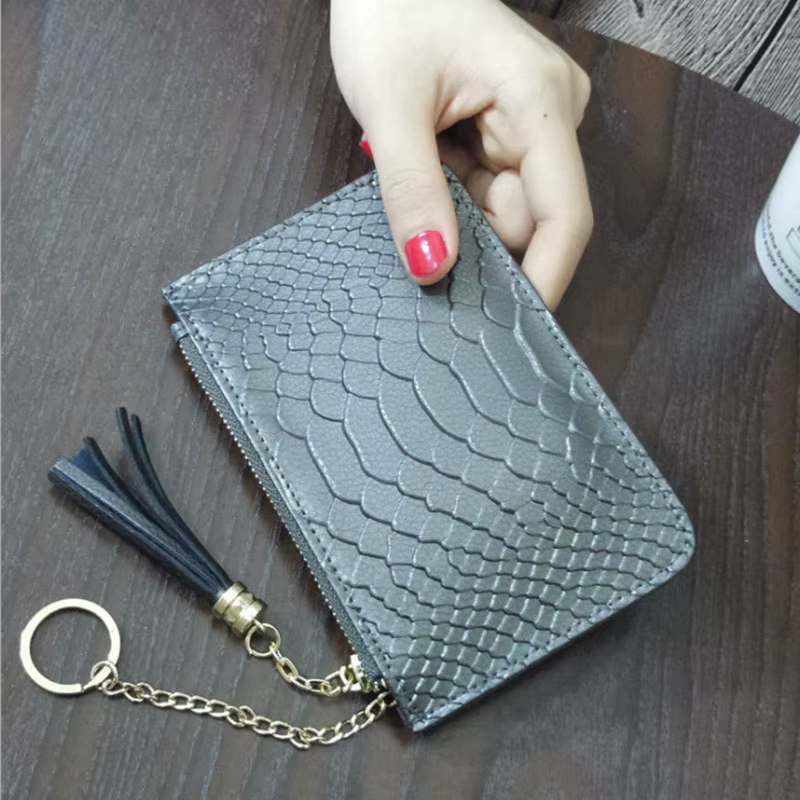 Mini porte-monnaie avec porte-cartes pour dames, sac à main en cuir véritable, motif salle, fermeture éclair courte, pochette mince avec porte-clés, mode