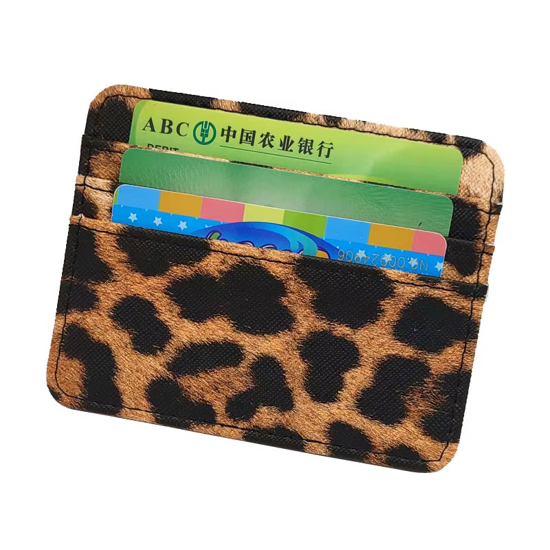 Mini porte-cartes en cuir PU à motif léopard pour hommes et femmes