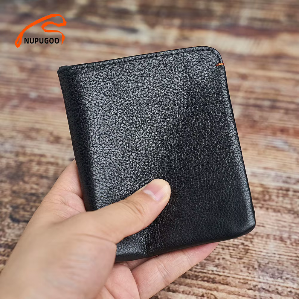 Portefeuille fin en cuir véritable pour homme