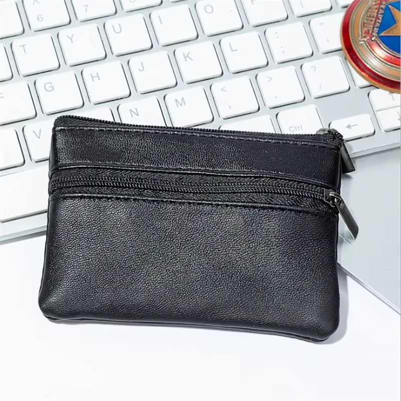 Porte-monnaie homme femme cuir noir fermeture éclair unique multi-fonction téléphone portable