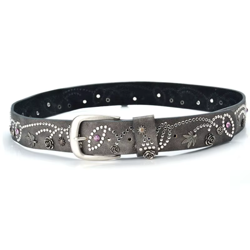 BOKADIAO femmes ceinture en cuir feuilles fleurs Punk Rivets mode ceintures