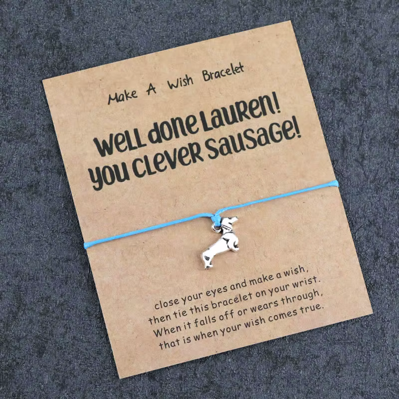 Lucky Wish Card-Bracelet à breloques chien teckel, cadeau bien fait pour femmes et hommes, meilleurs bracelets de bateau Chia, bijoux bien faits