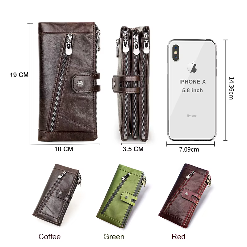 CONTACT'S Long portefeuille hommes en cuir véritable pochette portefeuilles Rfid sac d'argent avec poche pour téléphone qualité porte-carte mâle porte-monnaie