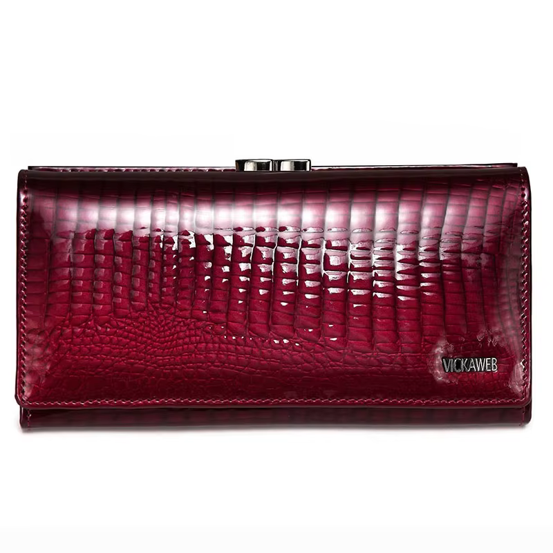 Portefeuille long en cuir véritable pour femme