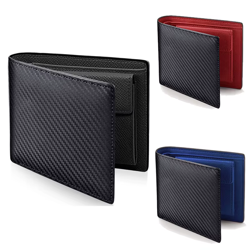 Portefeuille en cuir PU en fibre de carbone pour hommes et femmes
