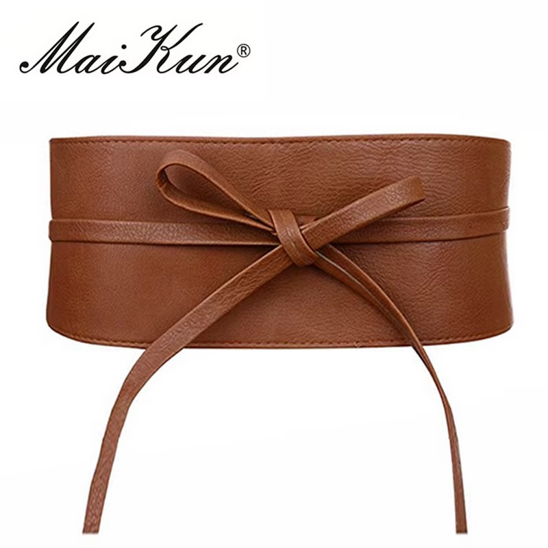 Boho Ceinture pour Femmes Bowknot Faux En Cuir Wrap Around Style Obi Cinch
