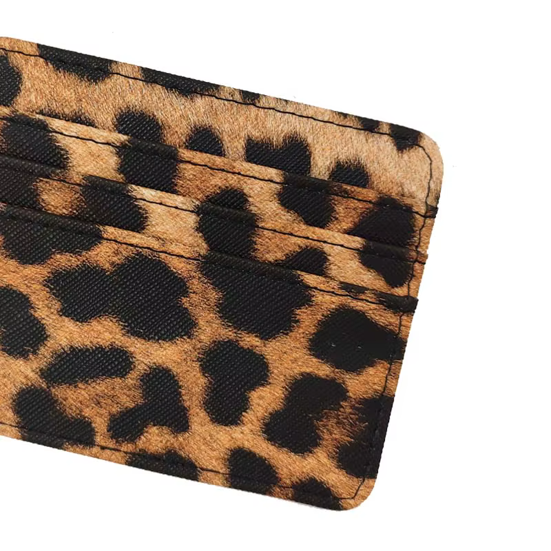 Mini porte-cartes en cuir PU à motif léopard pour hommes et femmes
