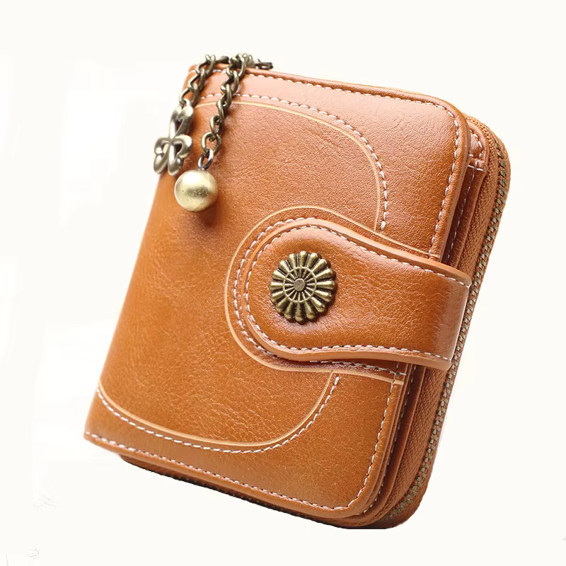 Femmes Vintage portefeuilles en cuir graissé fleur dames fermeture éclair porte-monnaie femme petite pochette sac d'argent portefeuille porte-carte de crédit