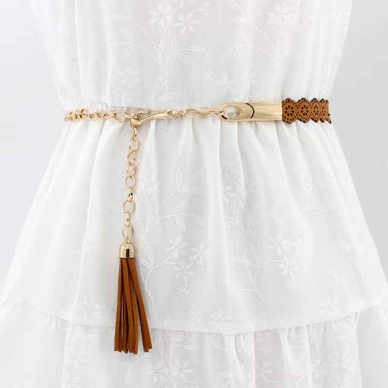 Ceintures élégantes pour femmes, chaîne en métal, corde de taille, pompon, solide, ceinture de fête, robe fine, décoration, cadeau, nouvelle collection