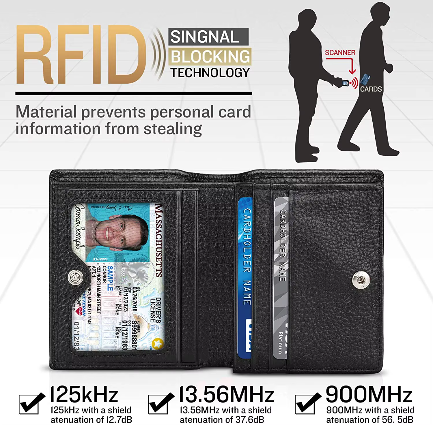 Portefeuille décontracté en cuir véritable souple pour hommes, porte-monnaie noir RFID, porte-cartes