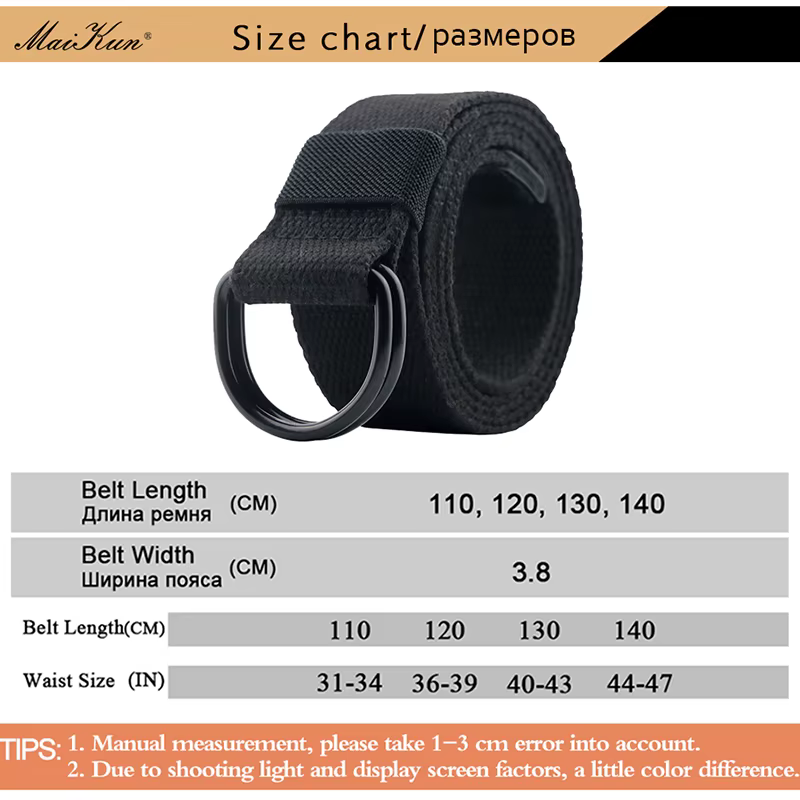 Maikun toile tactique hommes ceinture de haute qualité unisexe Double anneau en D boucle