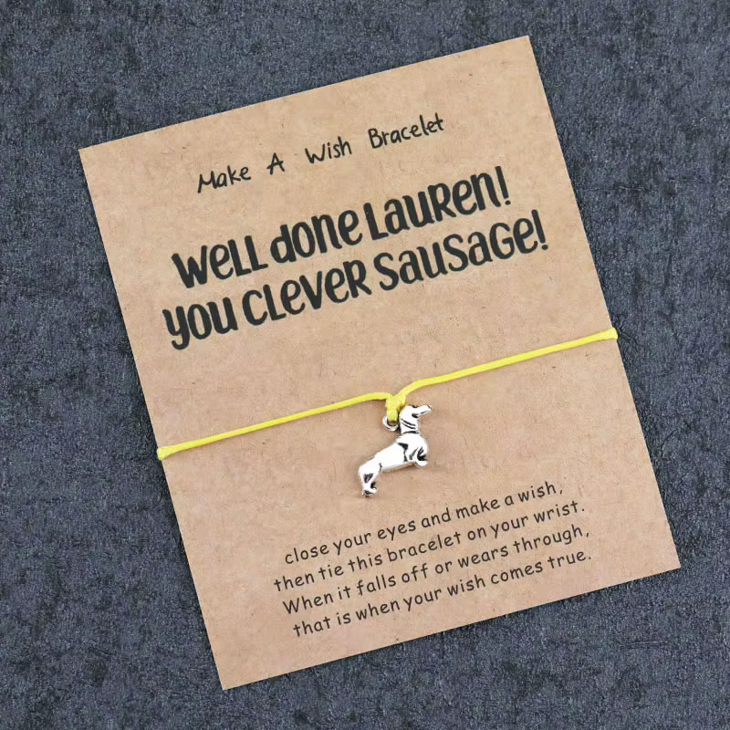 Lucky Wish Card-Bracelet à breloques chien teckel, cadeau bien fait pour femmes et hommes, meilleurs bracelets de bateau Chia, bijoux bien faits