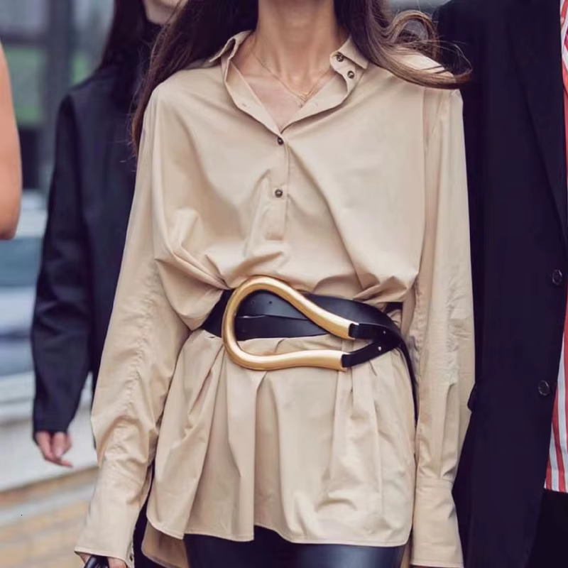 Nouvelles ceintures doubles en cuir véritable de luxe en métal U boucle ceinture femmes filles rétro vintage grande