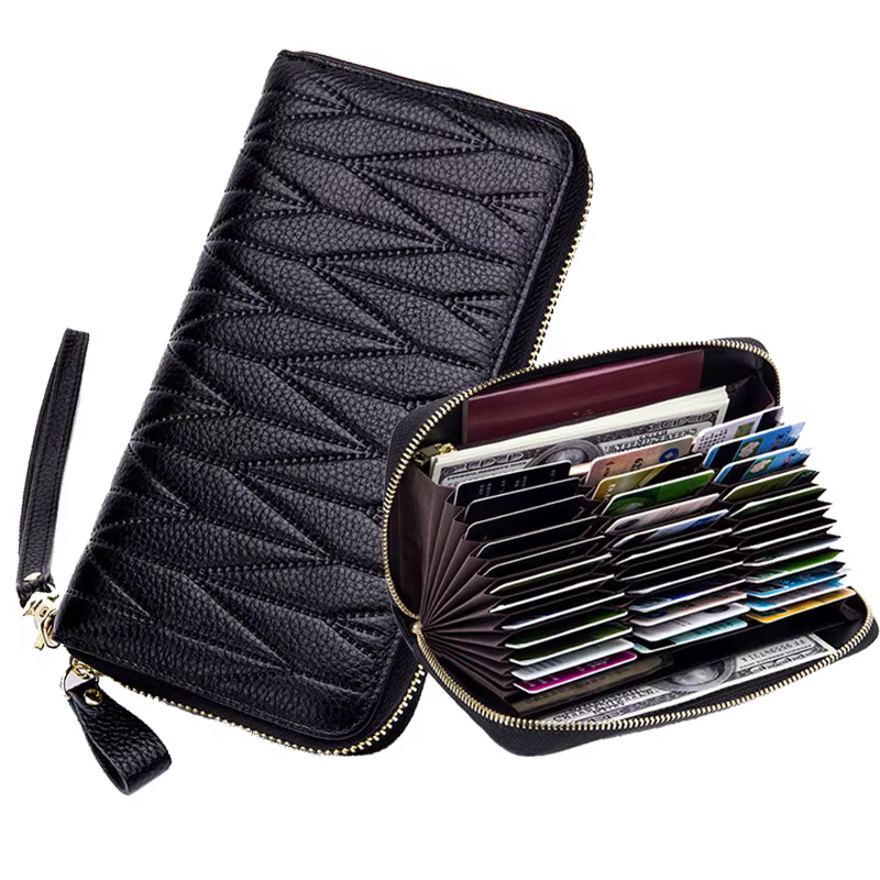 Portefeuille RFID en cuir véritable pour femme