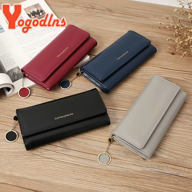 Yogodlns décontracté Long portefeuille pour femmes pendentif en cuir PU sac à main multicouche pochette Shopping dame