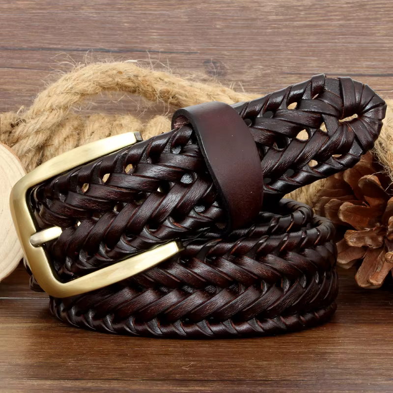 Ceinture tressée en cuir véritable pour homme