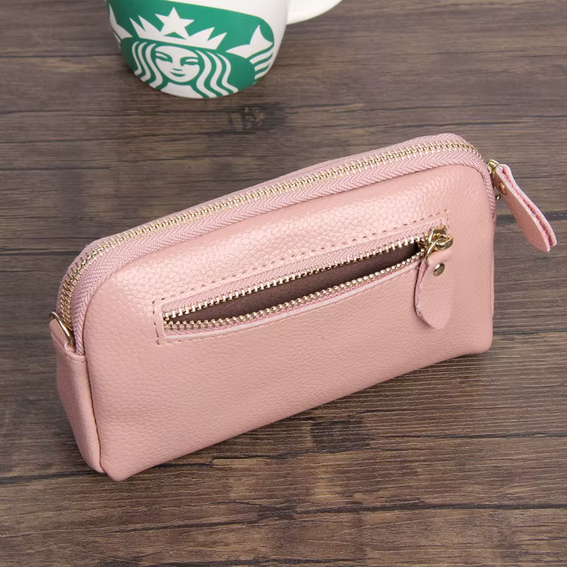 Portefeuille long en cuir véritable pour femme