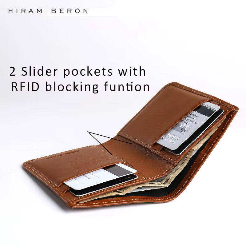 Hiram Beron-Portefeuille en cuir avec nom personnalisé gratuit pour homme, sac à main pour homme, porte-cartes de crédit, blocage RFID, cadeau pour les vacances, livraison directe