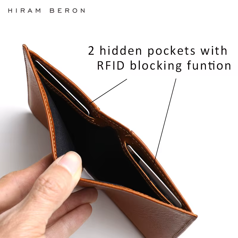 Hiram Beron-Portefeuille en cuir avec nom personnalisé gratuit pour homme, sac à main pour homme, porte-cartes de crédit, blocage RFID, cadeau pour les vacances, livraison directe