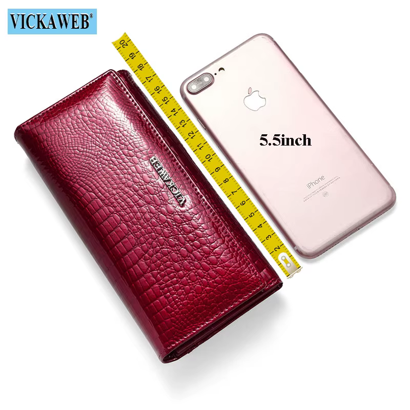 Vickaeb – portefeuille long en cuir véritable pour femmes