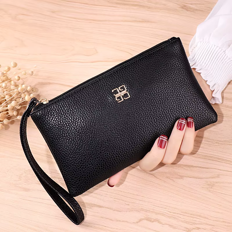 Femmes Long portefeuille décontracté Litchi Grain PU cuir dame fermeture éclair téléphone poche porte-carte de crédit femme sac à main monnaie sac d'argent pochette