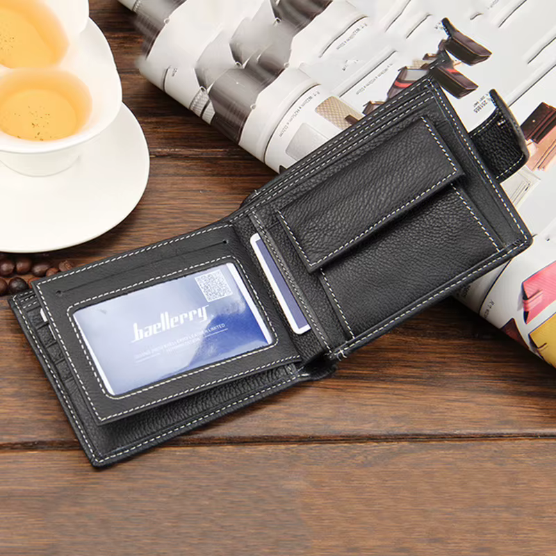 Portefeuille multifonction en cuir avec poche à monnaie pour homme