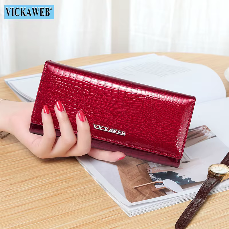 Vickaeb – portefeuille long en cuir véritable pour femmes