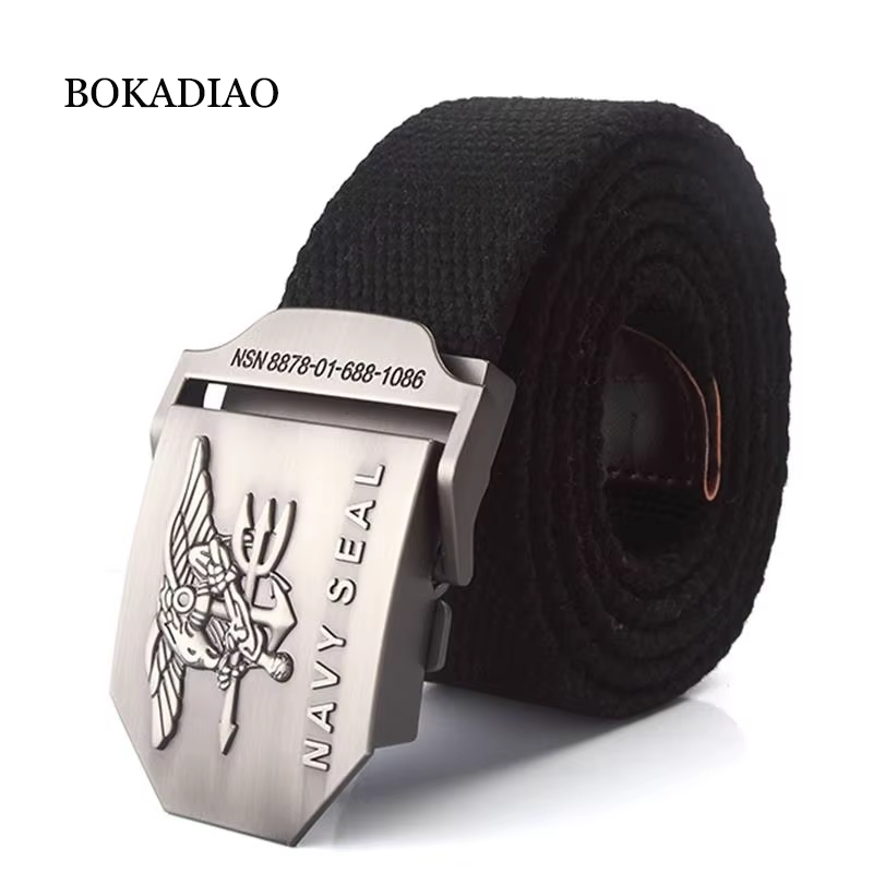 BOKADIAO Hommes et femmes Toile militaire ceinture vintage navy sceau métal boucle de luxe jeans ceinture armée ceintures tactiques pour hommes sangle mâle
