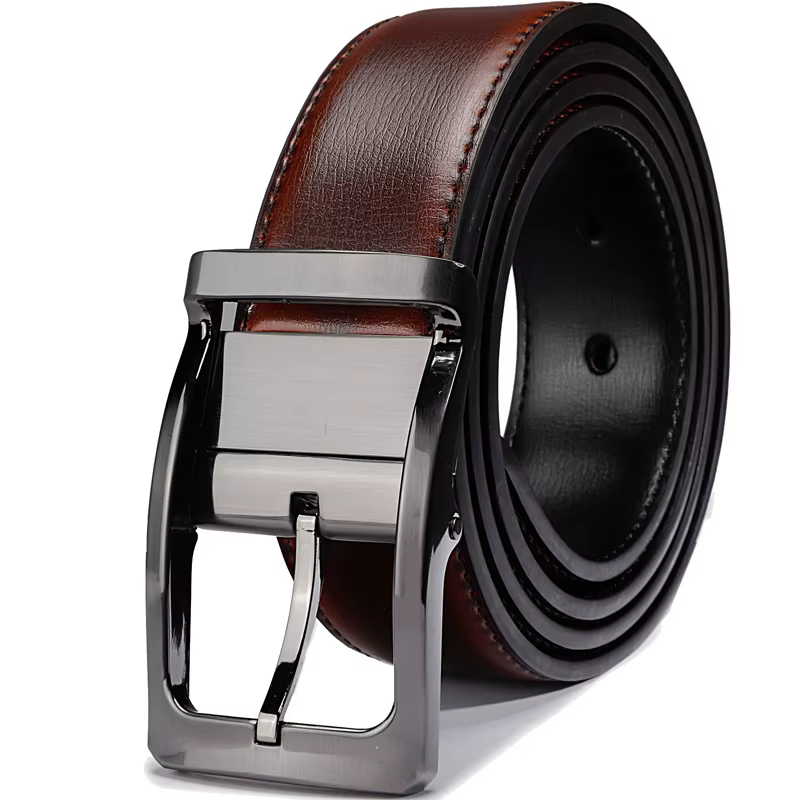 Ceinture réversible en cuir véritable pour hommes, 1 pièce, boucle rotative deux en un, grande et haute