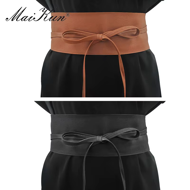 Boho Ceinture pour Femmes Bowknot Faux En Cuir Wrap Around Style Obi Cinch