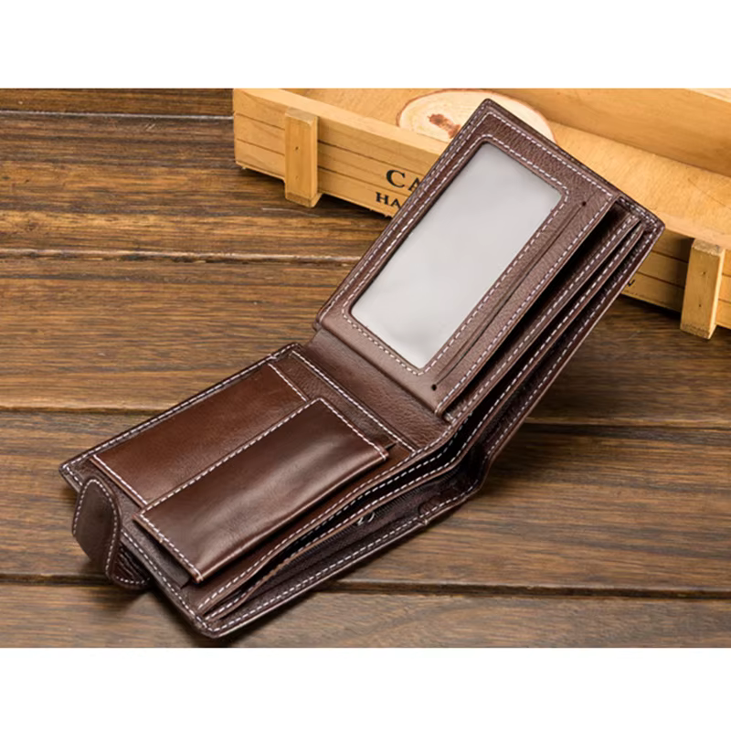 Portefeuille multifonction en cuir avec poche à monnaie pour homme