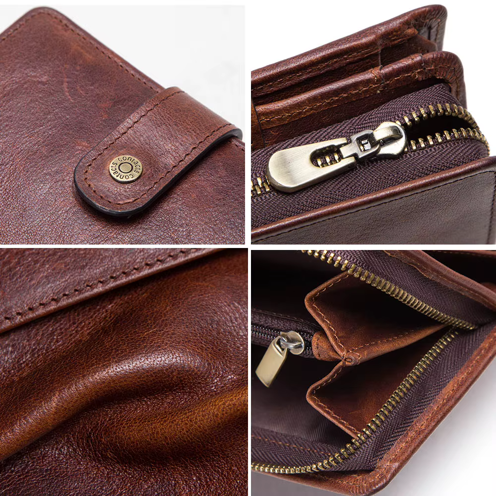 CONTACT'S en cuir véritable RFID Vintage portefeuille hommes avec poche à monnaie portefeuilles courts petit
