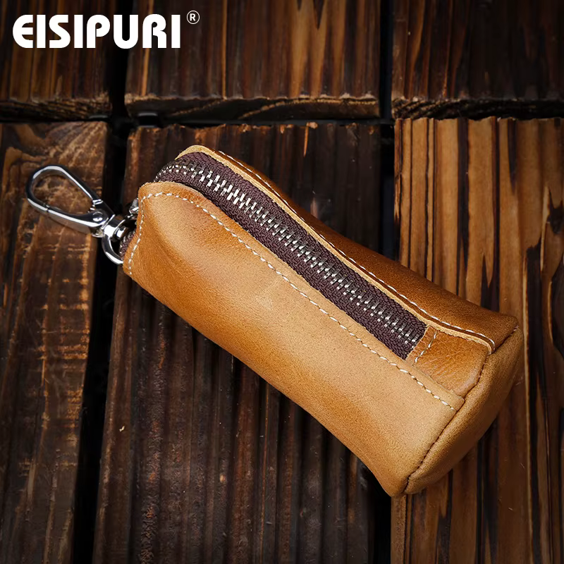 EISIPURI-Porte-clés en cuir véritable unisexe, porte-clés solide, étui multifonction avec porte-clés, portefeuille 2018, 100%