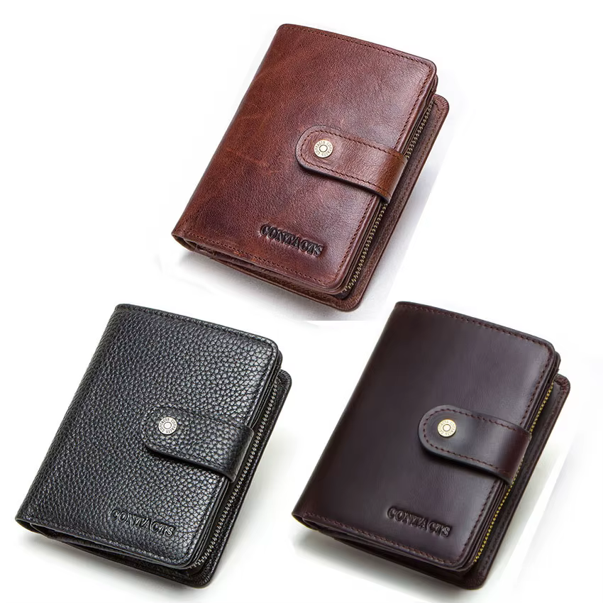 CONTACT'S en cuir véritable RFID Vintage portefeuille hommes avec poche à monnaie portefeuilles courts petit