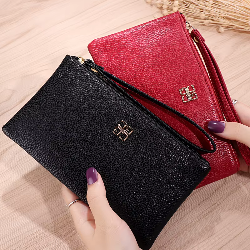 Femmes Long portefeuille décontracté Litchi Grain PU cuir dame fermeture éclair téléphone poche porte-carte de crédit femme sac à main monnaie sac d'argent pochette