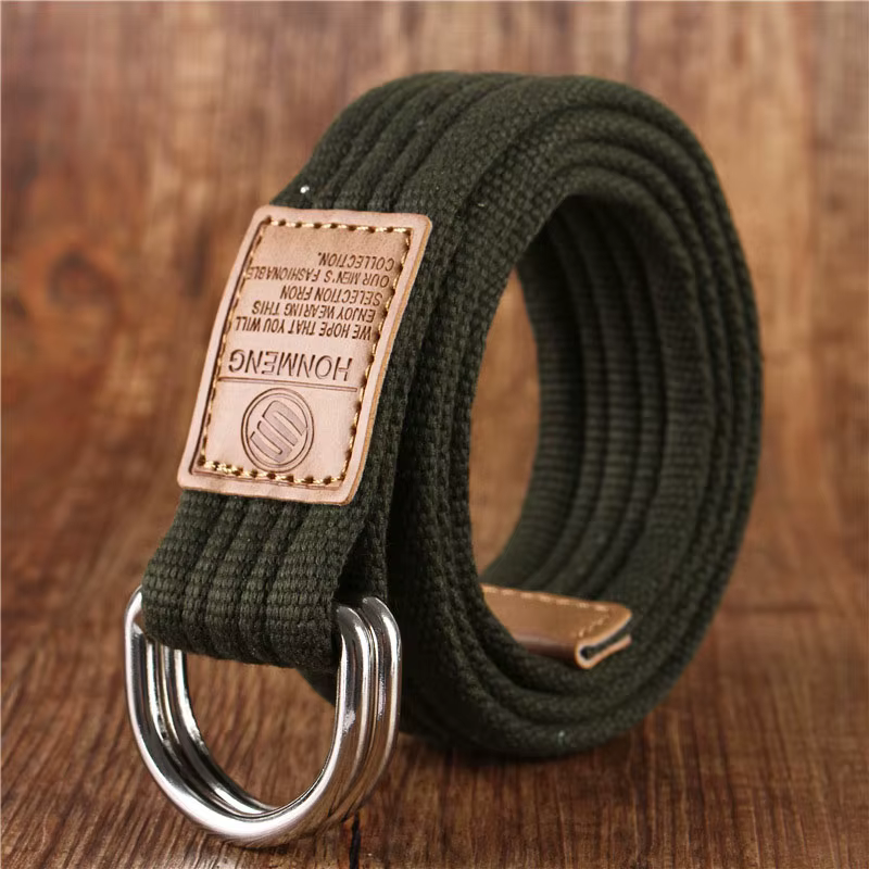 Nouveau unisexe toile ceinture Double anneau boucle